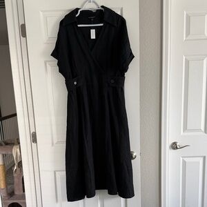 NWT Banana Republic Black Collared 100% Linen Midi Dress